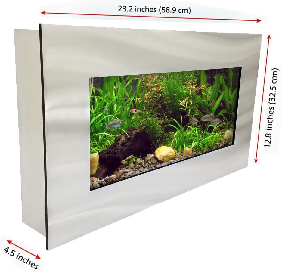 Aussie Aquariums 3.0 Wall Mounted Fish Tank Kit with LED Lighting, Built-in Filter System, Modern Space-Saving Design, Complete Accessories Set (View, Silver)