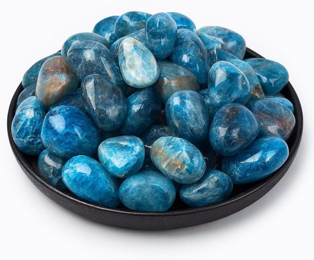 Blue Apatite Healing Crystal Stone Set - 24 Pieces, 0.6" Natural & Polished Stones for Healing, Meditation, Reiki, Chakra, Crafting & Decoration