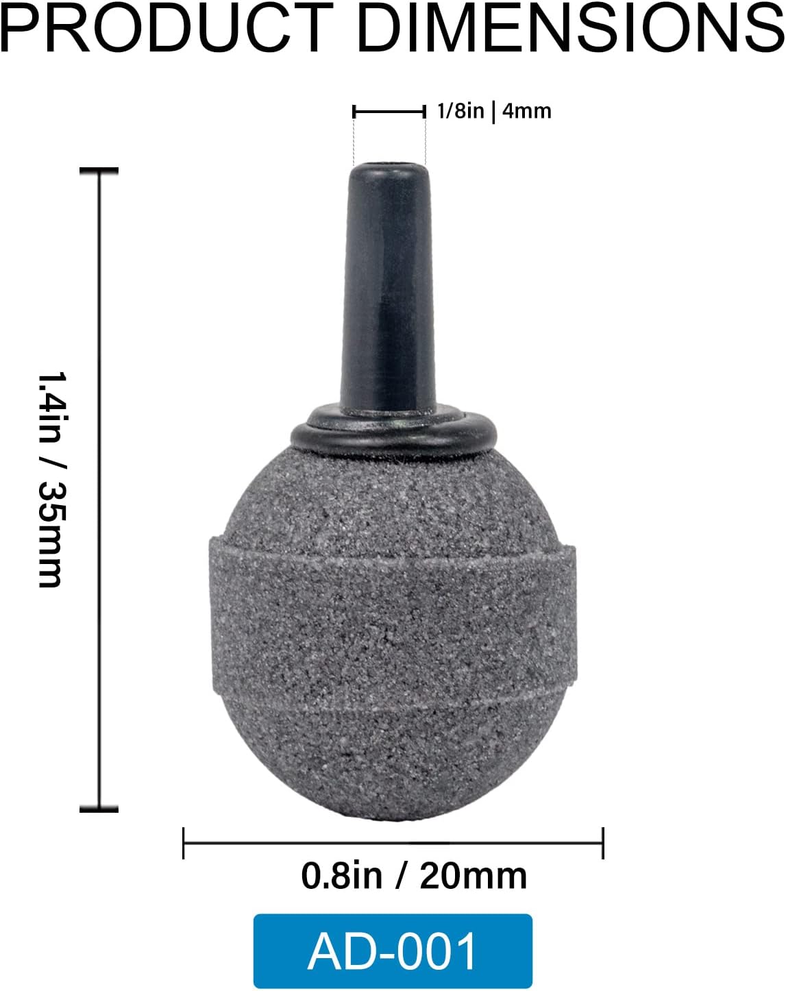 Air Stone Bubble Diffuser Ball - for Aquarium Air Pump and Fish Tanks, Gray, Pack of 10pcs