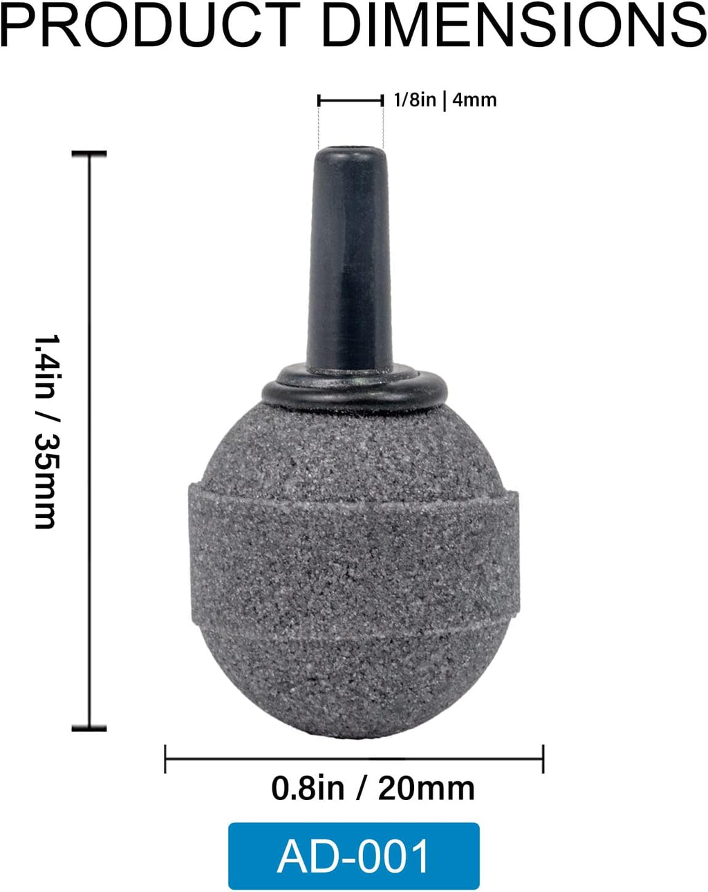 Air Stone Bubble Diffuser Ball - for Aquarium Air Pump and Fish Tanks, Gray, Pack of 10pcs