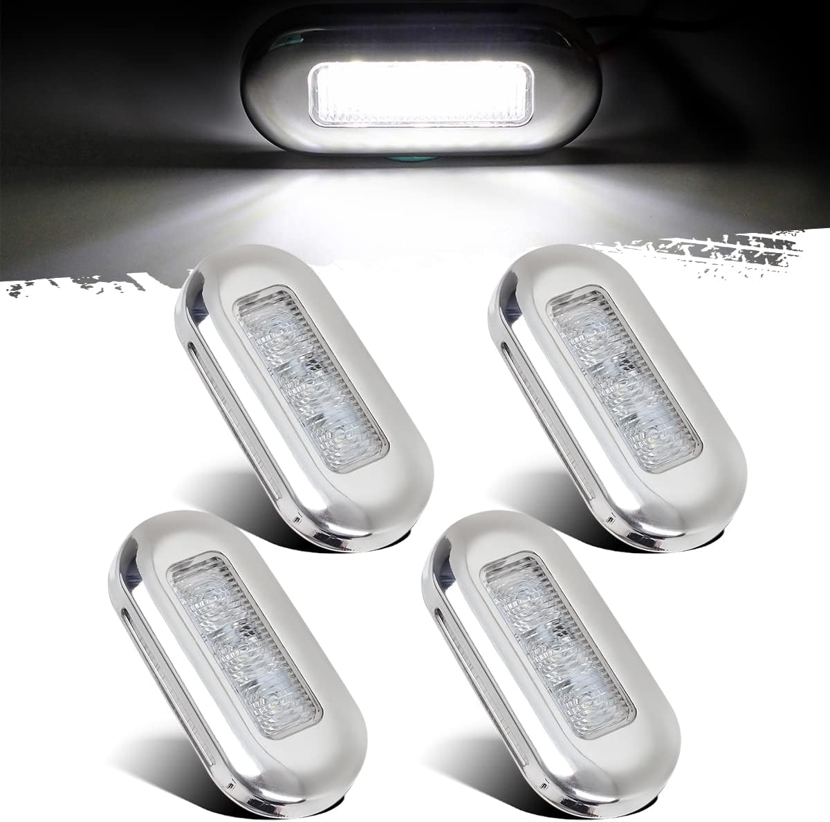 Partsam 4pcs 3" LED Oblong Stainless Courtesy Light Submersible Yacht Marine Boat Deck Lights, Walkways Step storage Led Interior Exterior courtesy Lights lighting, Suface Mount, 12V