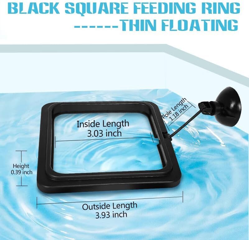 Fish Feeding Ring, Fish Safe Floating Food Feeder Circle Blue, with Suction Cup Easy to Install Aquarium, Square and Round Shape Fish Tank Towels - for Guppy, Betta, Goldfish, Etc (1 Square)