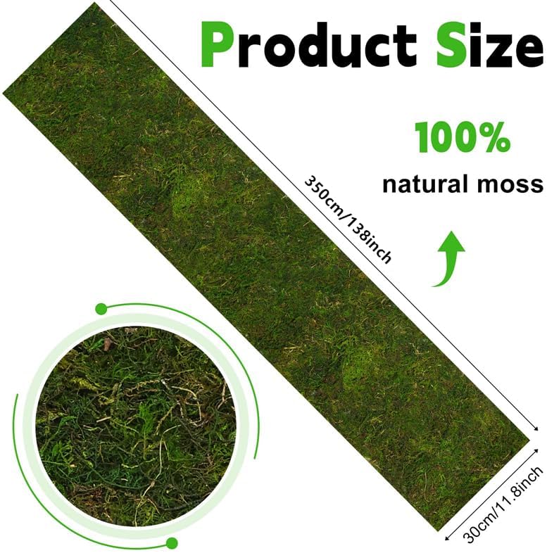 138'' x 12'' Dried Moss Table Runner Moss Sheet Roll for Crafts Preserved Green Moss Mat for Wedding Party Table Woodland Garden Fairy Decor