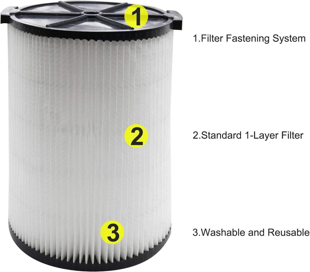 VF4000 Filter Replacement for Ridgid Shop Vac Filters 5-20 Gallon Ridgid Vacuum Filter 6-9 Gallon Husky Vacuum, with 2 Filter 3 Pack VF3502 Bags