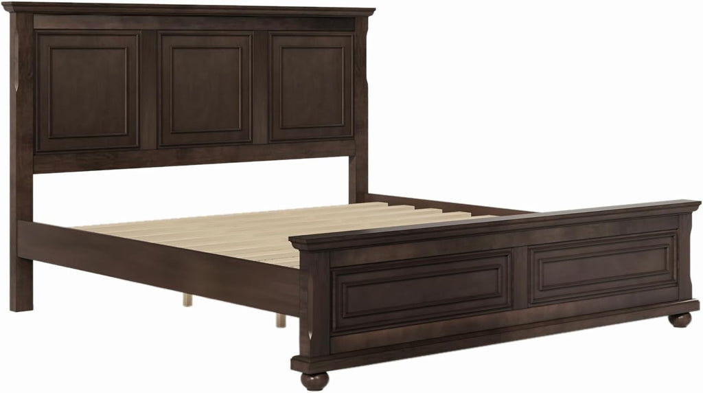 Merax Traditional Town and Country Style Pinewood Vintage Queen Bed, Rich Brown