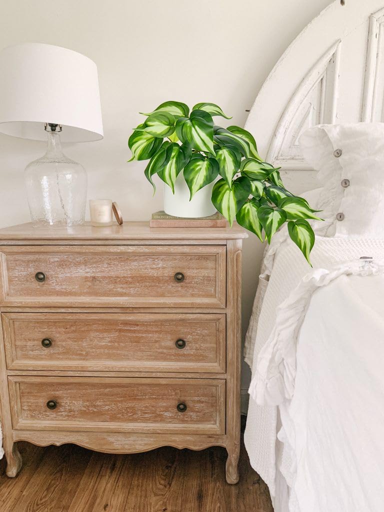 Hollyone Artificial Plants Potted Fake Plants in White Ceramic Pot Faux Pothos Plants Indoor for Home Living Room Shelf Office Aesthetic Decor