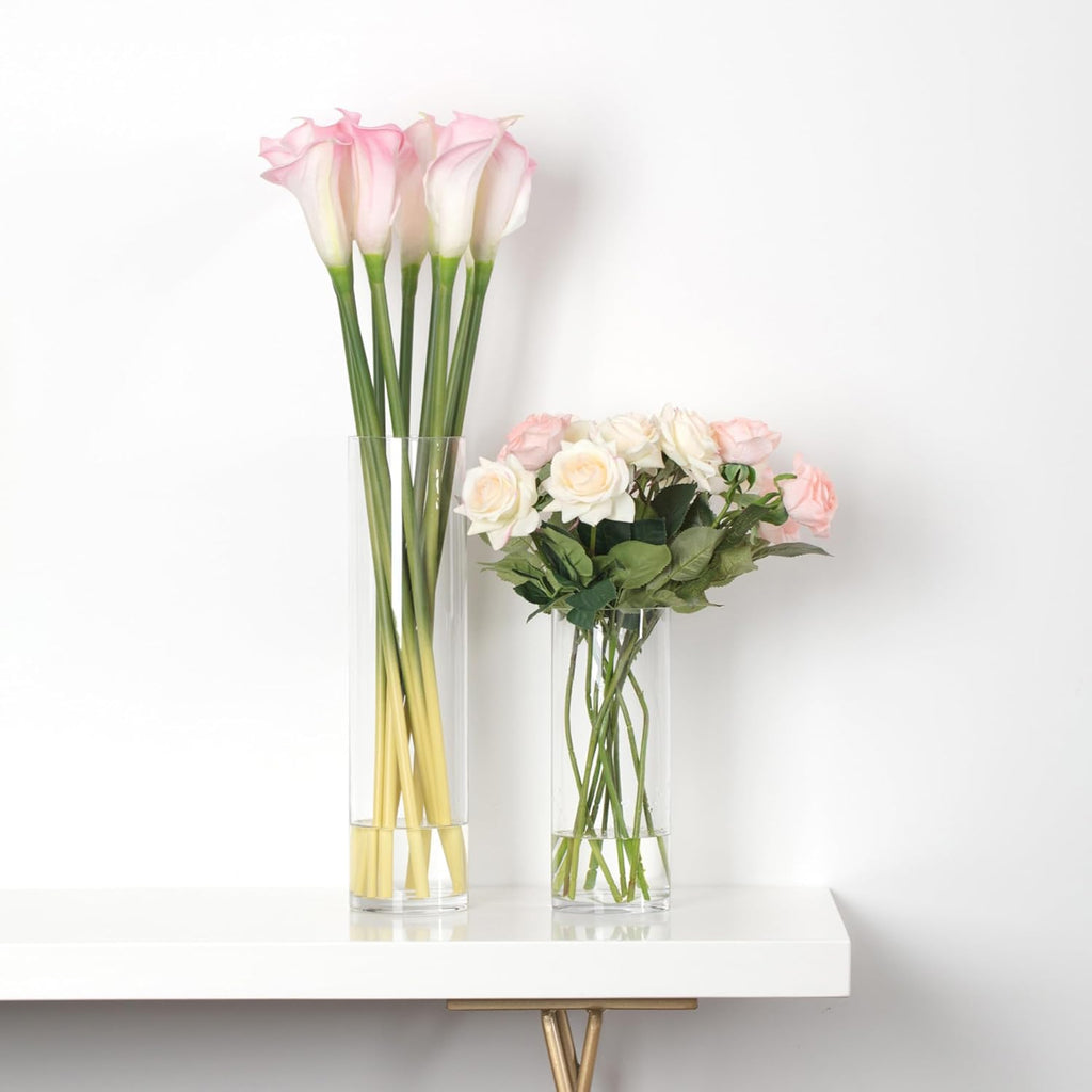 WGVI Quality Thick Weighted Tall Clear Cylinder Glass Vases, 4" W x 16" H, Flower Arrangement Floating Candle Holders Wedding Centerpieces Event Floral Container Home Decor, Bulk Wholesale, 6 Pcs