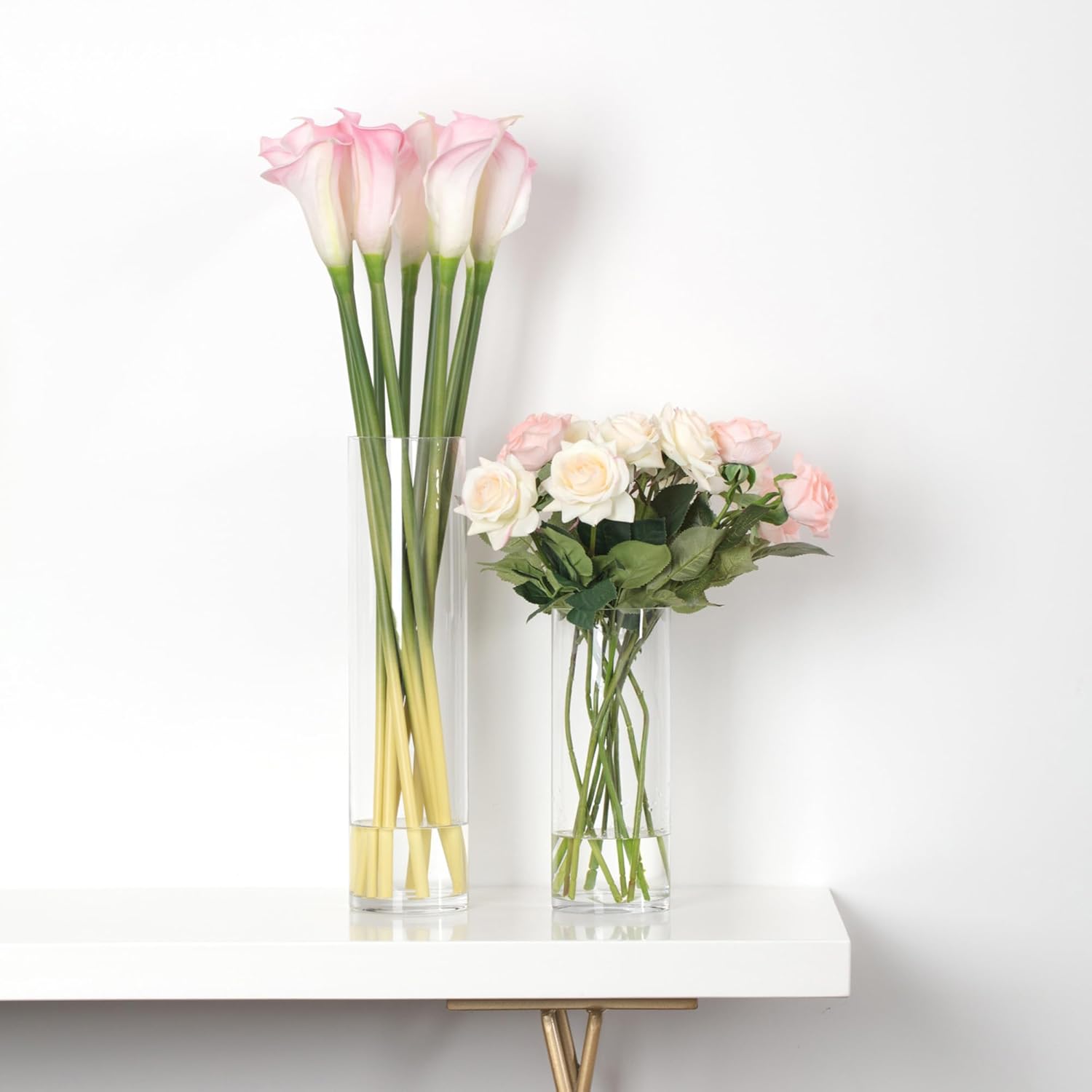 WGVI Quality Thick Weighted Tall Clear Cylinder Glass Vases, 4" W x 16" H, Flower Arrangement Floating Candle Holders Wedding Centerpieces Event Floral Container Home Decor, Bulk Wholesale, 6 Pcs