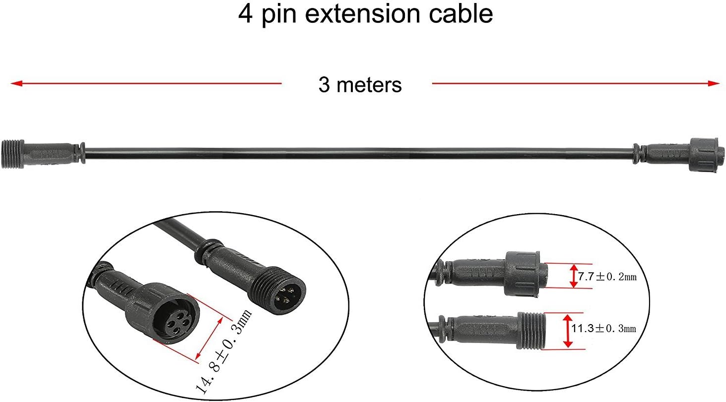 Sumaote 9.84ft 3m 4Pin Extension Cable Wire 22 AWG IP67 Extension Cord with Male and Female Connectors at Both Ends for RGB LED Deck Light, Pack of 5