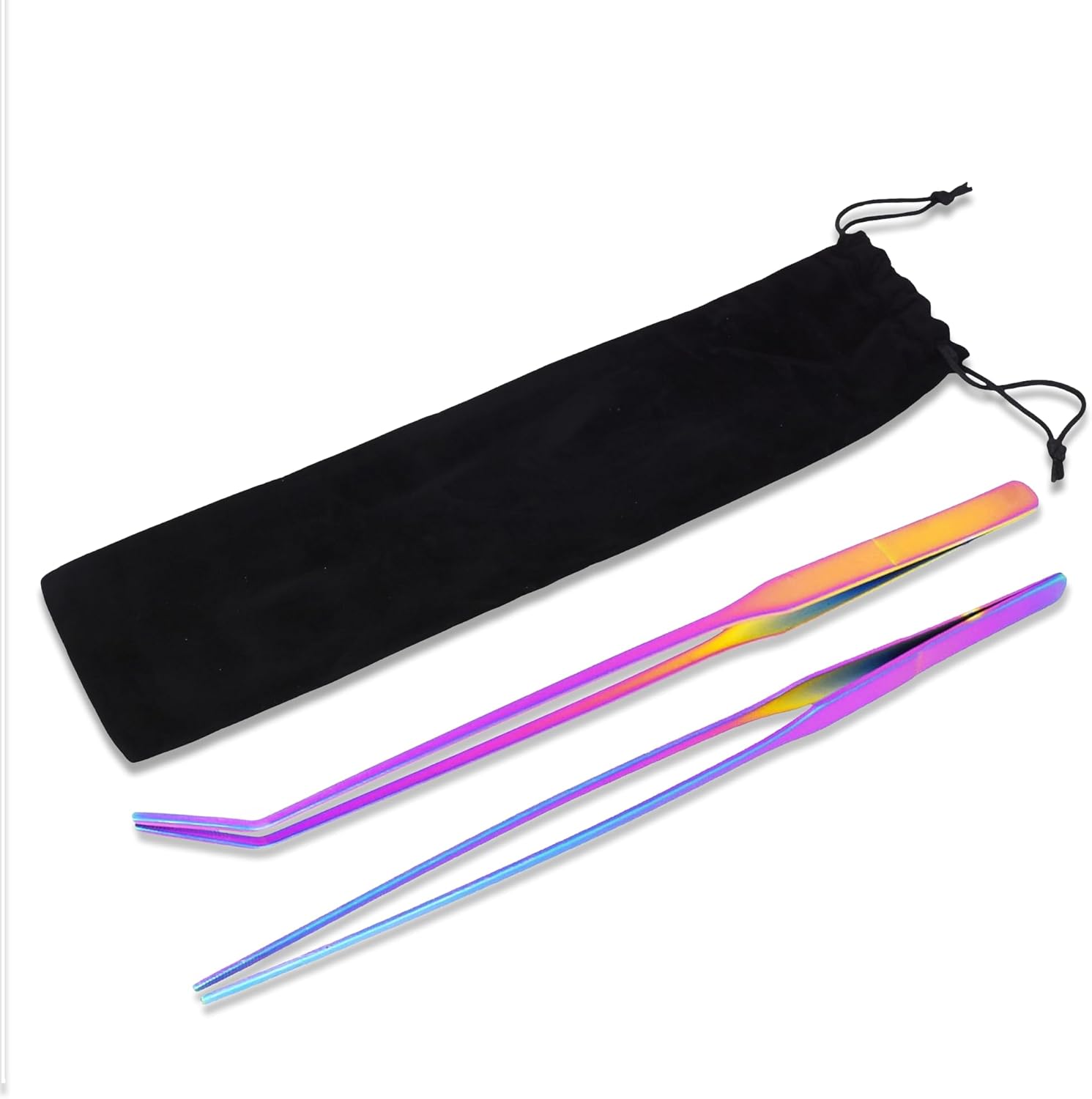 Mandala Crafts 15 Inches Rainbow Stainless Steel Straight and Curved Aquarium Tweezers for Aquatic Plants – Long Aquascape Forceps for Fish Tanks, Hospital Tanks, Goldfish Bowls, and Terrariums
