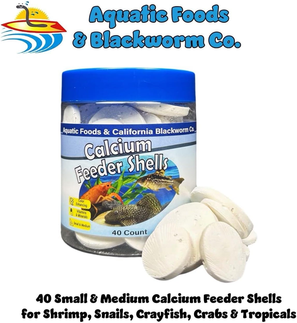 Aquatic Foods Inc. Calcium Feeding Shells, Small & Medium for Shrimp, Snails, Crabs, Crayfish, Plecos, Catfish, All Tropical Fish, 4-Type Wafer & 12-Type Pellet Mix Included 40 Count Canister