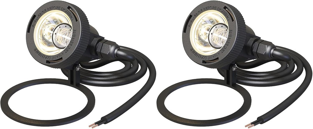 Low Voltage Pond Lights 2PK Landscape Lighting Submersible Light 2900K Warm White 5.4W 135 Lumens Underwter Lights Floodlight with 15FT Wire for Swimming Pool, Fountain, Pond