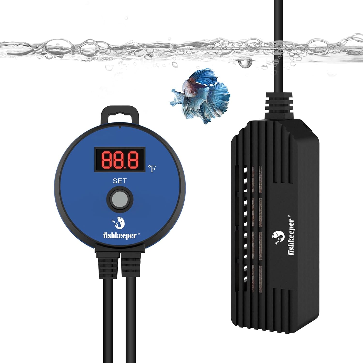 fishkeeper Small Aquarium Heater, Submersible Betta Fish Tank Heater 75W with LED Digital Display Controller Adjustable Temperature for Saltwater and Freshwater(14-26 Gallon)