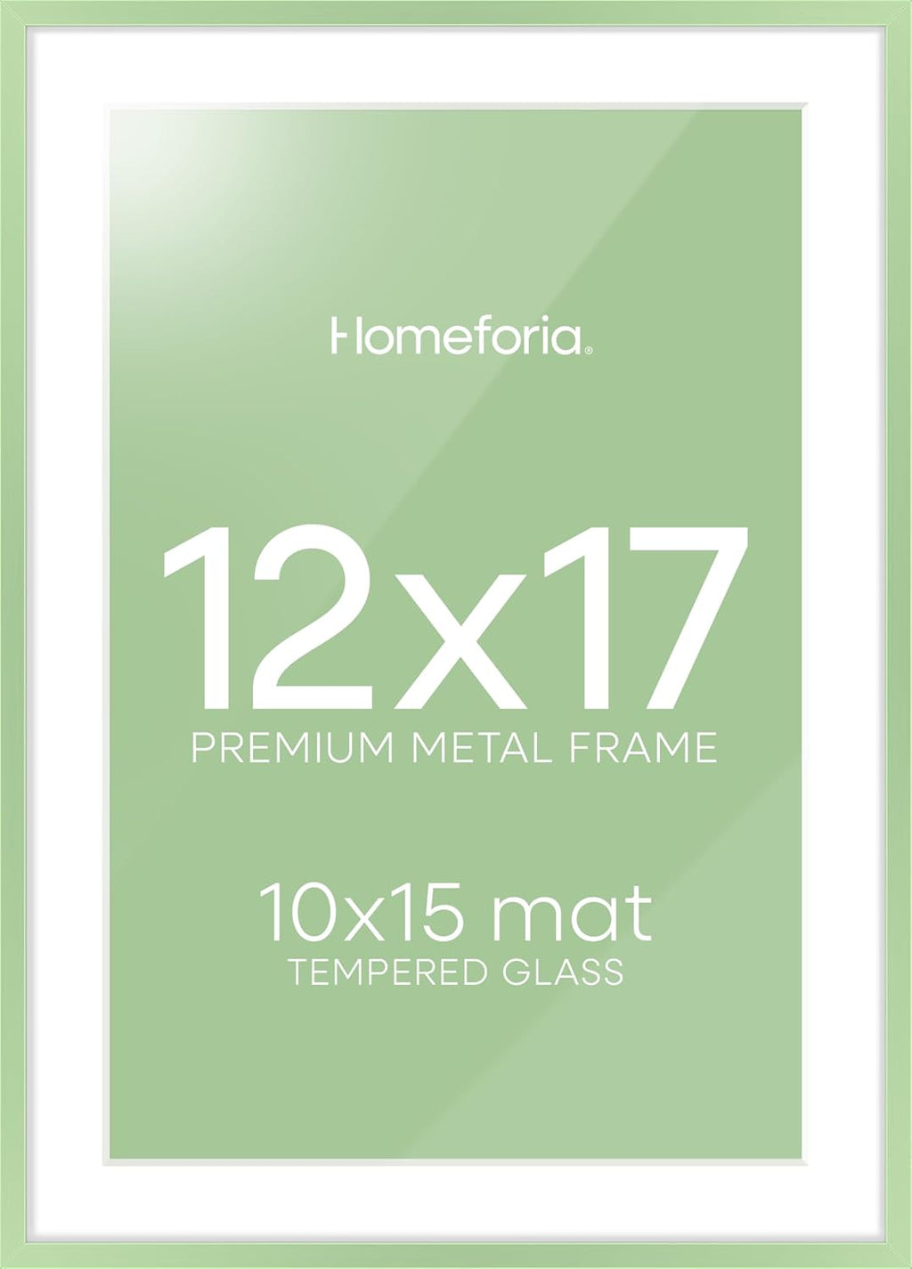 Homeforia 12x17 Picture Frame Sage Green, High End Metal 12x17 Poster Frames with Mat 10x15 Photo, 12 x 17 Sage Green Frame Matted to 10 by 15 Art, 17x12 Thin Frame, Tempered Glass, Wall Kit, Set of 1