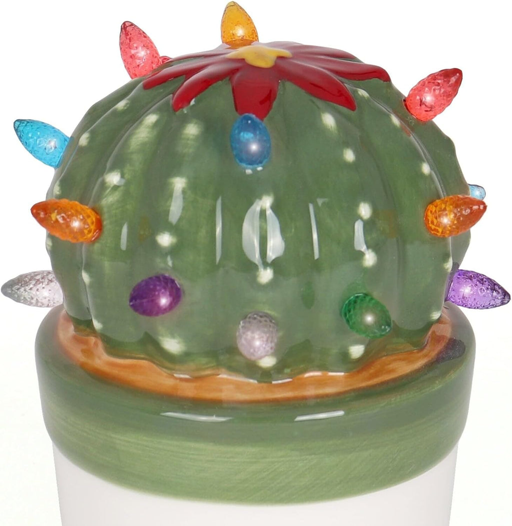 Milltown Merchants Ceramic Christmas Tree - Tabletop Christmas Tree with Lights - Lighted Vintage Ceramic Tree (Ball Cactus, Succulent Green)