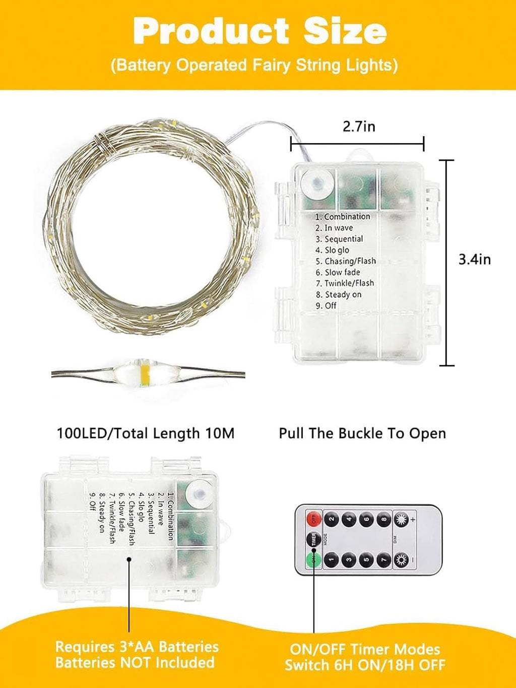 4 Pack Christmas Fairy Lights Battery Operated with Remote, Each 33FT 100LED Waterproof Twinkle Lights with Timer, String Light Indoor & Outdoor for Bedroom Wedding Christmas Decorations (Warm White)