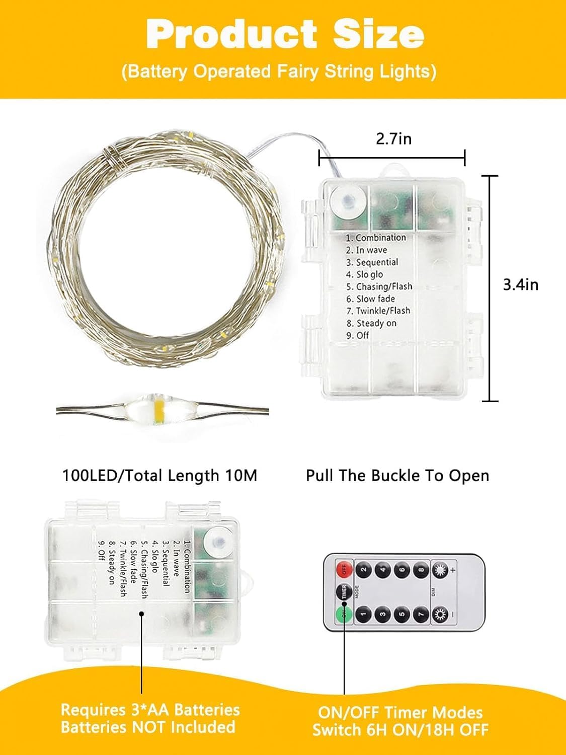 4 Pack Christmas Fairy Lights Battery Operated with Remote, Each 33FT 100LED Waterproof Twinkle Lights with Timer, String Light Indoor & Outdoor for Bedroom Wedding Christmas Decorations (Warm White)