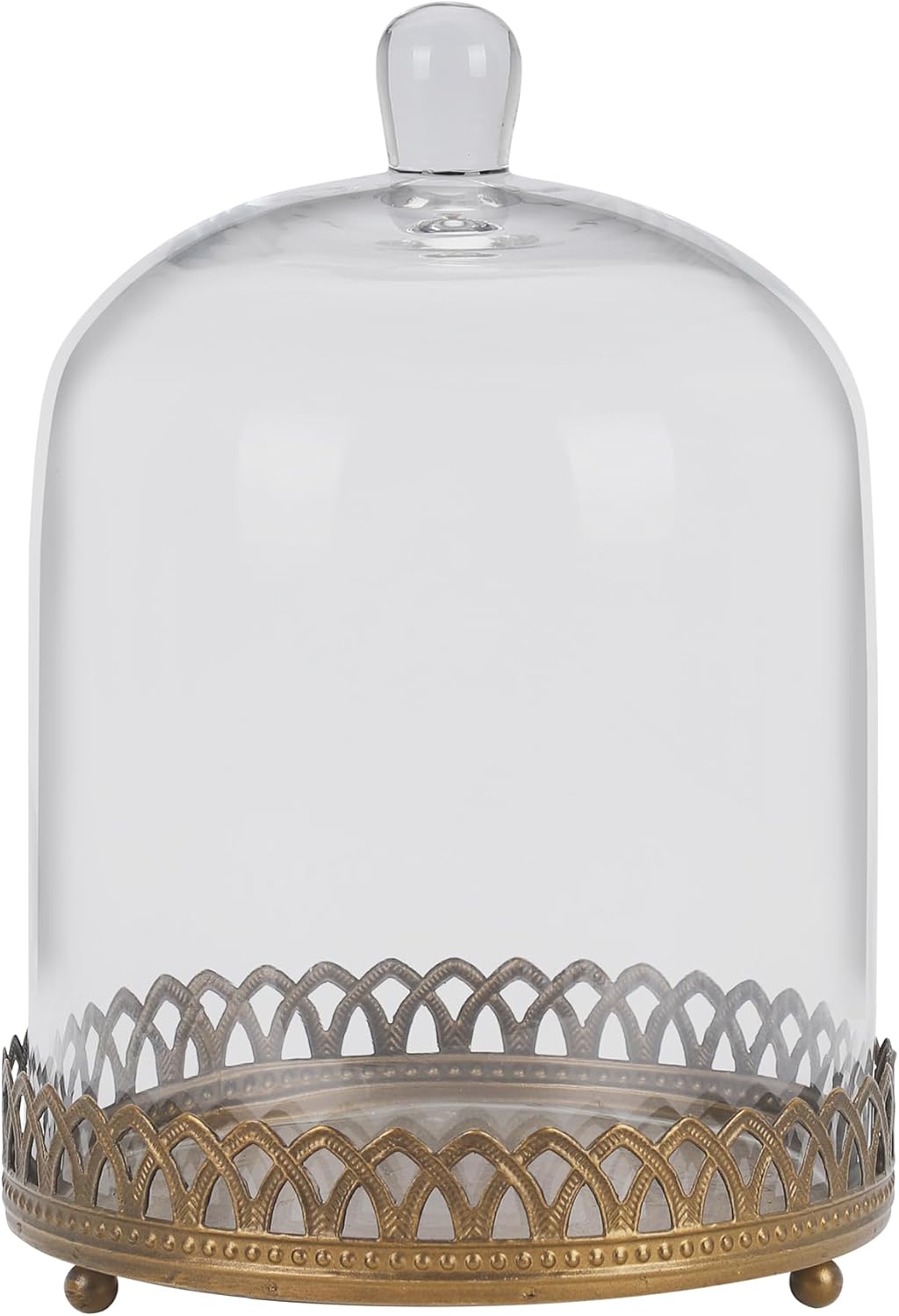 Twakutwku 12" Tall Large Sturdy Handmade Glass Cloche Dome with Metal Base in Gold for Plant, Terrarium, Collectibles, Candle. Cloche Glass Dome, Bell Jar Display Case (Gold, 12")