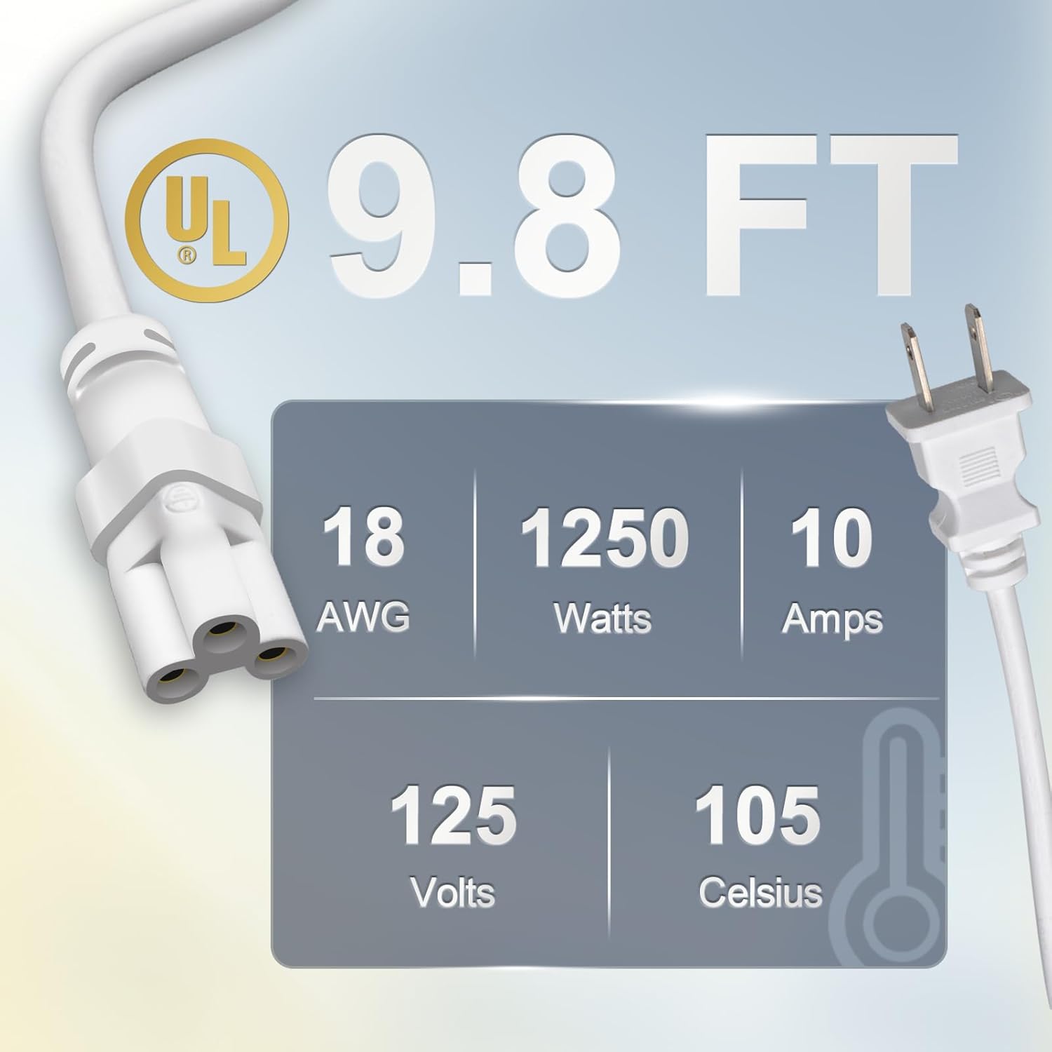 DiCUNO 9.8FT T5 T8 Tube Light Extension Cord with On/Off Switch, US Plug Cable Connector for LED Integrated Single Fixture, Shop Light, Garage, Under Cabinet, White, Pack of 2