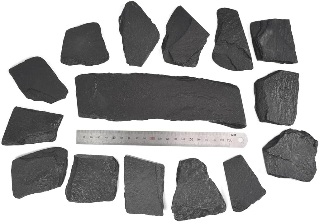 Natural Slate Stone Rocks, Mix of Stones 2 to 3 inches and 1 Piece About 8 inches - for Aquariums and Terrariums, Aquascaping (3 Pounds)