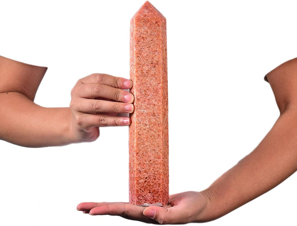 JIC Gem Extra Large Sunstone Healing Crystal Wand 6 Faceted Sunstone Quartz Crystals Obelisk Tower Points Crystals Decor Reiki 4.0-4.4 Lbs