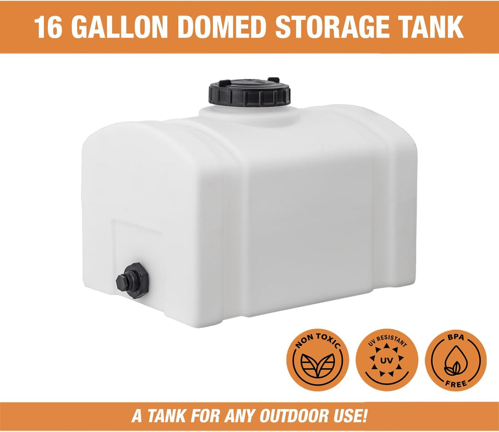RomoTech 82123889 Polyethylene Domed Reservoir Water Tank, 16 gallon, Made In The USA Poly Tank For Water and Non-Flammable Liquids, Rust and Corrosion Proof