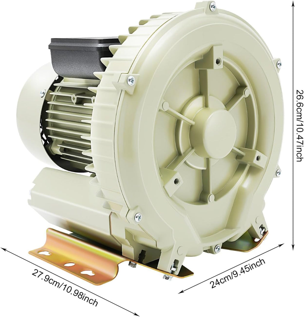 370W Industrial Vortex Air Blower, 110V Commercial High Pressure Aquaculture Air Pump, 60m³/h Output Electric Oxygen Pump for Fish Pond Aquarium Water Tank(US Standard)