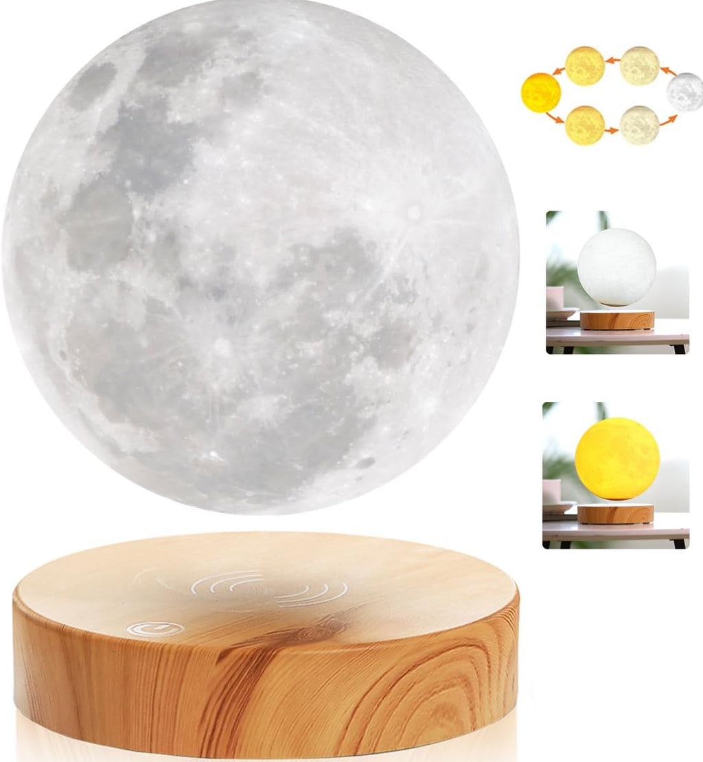 VGAzer Levitating Moon Lamp,Floating and Spinning in Air Freely with 3D Printing LED Moon Light Has 3 Colors for Unique Christmas Gifts,Room Decor (3 Colors)