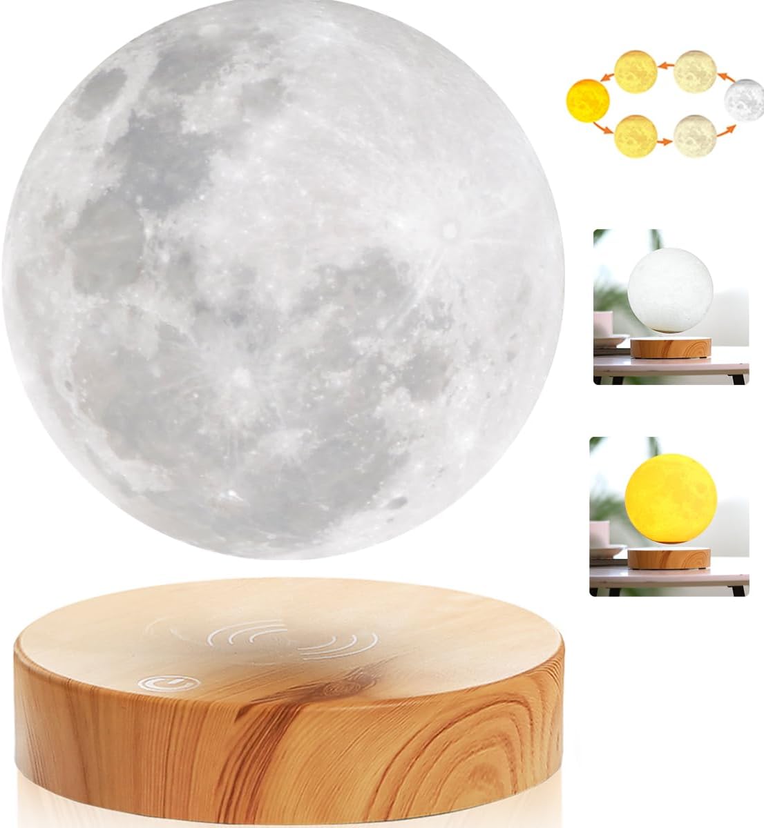 VGAzer Levitating Moon Lamp,Floating and Spinning in Air Freely with 3D Printing LED Moon Light Has 3 Colors for Unique Christmas Gifts,Room Decor (3 Colors)