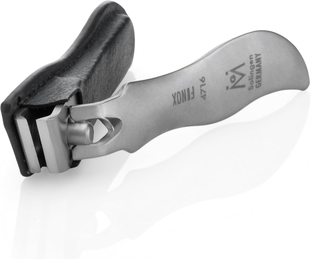 GERmanikure Economy Nail Clipper in Leather Case, Ethically Made in Solingen Germany, Angled Edge for Fingernails & Ingrown Toenails Black Large Straight