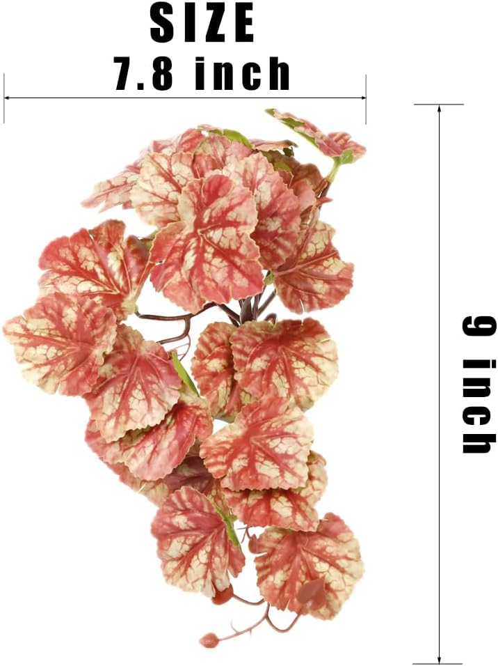 2Pack Reptile Fake Plants for Terrarium, Snake Tank Accessories, Habitat Decor Artificial Hanging Plants with Suction Cup - Fake Heuchera Micrantha Pink