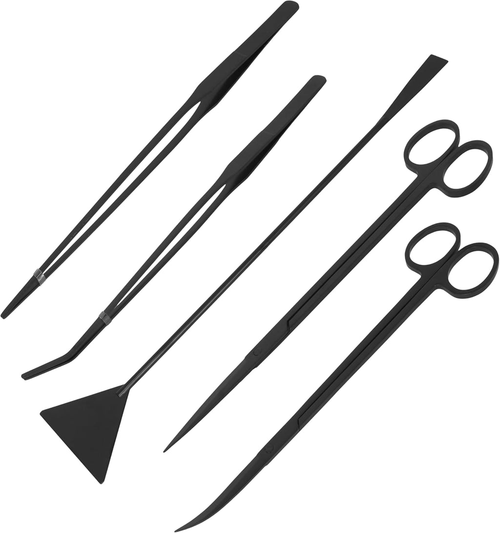 Mandala Crafts Black Stainless Steel Aquascaping Tools Kit – Aquarium Plant Tools with Tweezers, Spatula, and Scissors for Fish Tanks, Hospital Tanks, Goldfish Bowls, Aquariums, and Terrariums