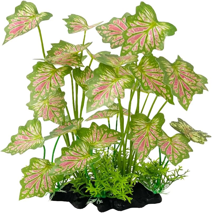 Smoothedo-Pets Aquarium Plant Fish Tank Decoration Small Plastic Artificial Plant Goldfish Fish Hide (Rainforest Leafs-Pink-Large-Set) (Rainforest Leafs-Pink-Large-Set)