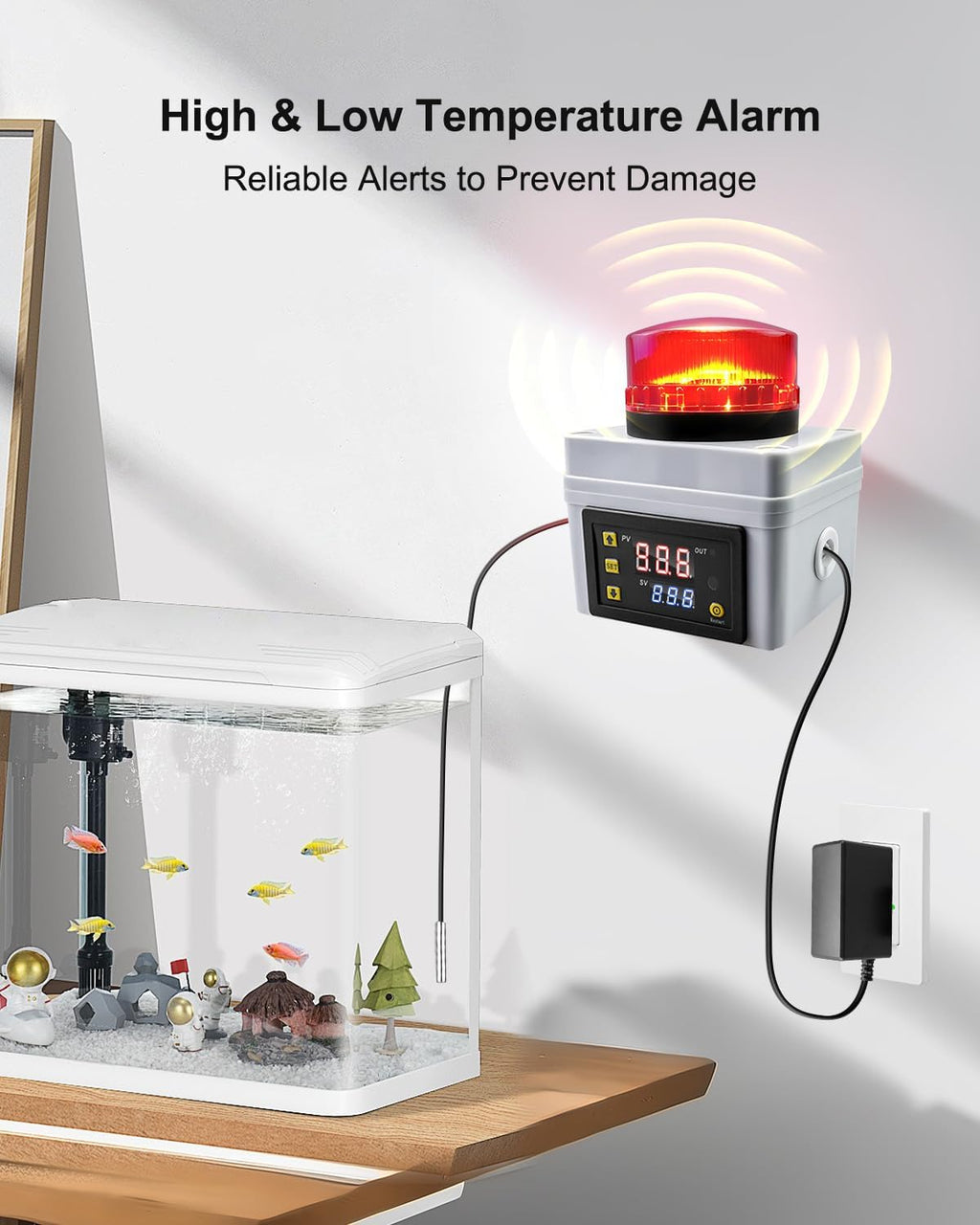 12V Digital Temperature Alarm Monitor with Remote Control – 120DB High/Low Temp Alert, Waterproof Sensor Probe, – -50℃-110℃ Temperature Thermometer for Refrigerator RV Cold Chain Farm Pond Factory