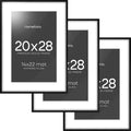 Homeforia 20x28 Black Wood Frame, High End Oak 20x28 Wooden Picture Frames with Mat 14x22 Photo, 20 x 28 Poster Frame Matted to 14 by 22 Print, 28x20 Hanging Frames, Tempered Glass, Wall Kit, Set of 3