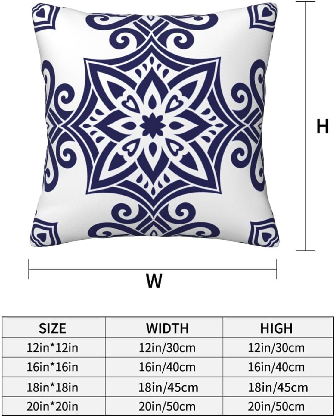 Navy Blue Symmetrical Floral Throw Pillowcases Set of 2 All-Season Soft Pillow Covers with Hidden Zipper,Durable for Sofa Bed Car Decor & Gift 18x18Inch