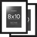 Homeforia 8x10 Picture Frame Black Wood, High End Oak 8 x 10 Wooden Frames with Mat 5 by 7 Print, 8x10 Frame Matted to 5x7 inch Photo, 8by10 Wall or Tabletop Frames, Tempered Glass, Wall Kit, Set of 2