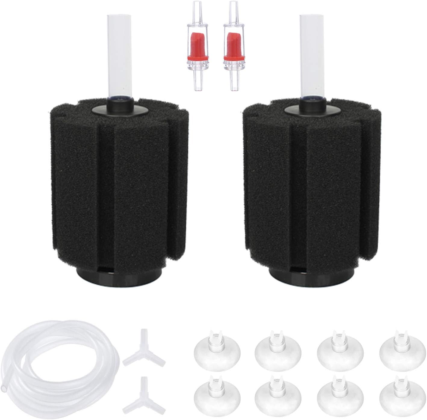 ALEGI Aquarium Sponge Filter for 20 Gallon Fish Tank, Betta, Nano, Shrimp, Fry, Biochemical Filter with Airline Tubing, Check Valves, Suction Cups