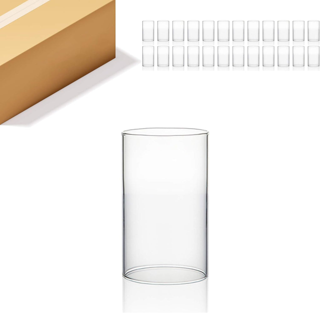 WGVI Hurricane Candle Holder Sleeve, Wide 3.5", Height 6", Clear Glass Cylinder Candleholder, Chimney Tube, Open Ended Candle Shade, 24 Pieces Bulk