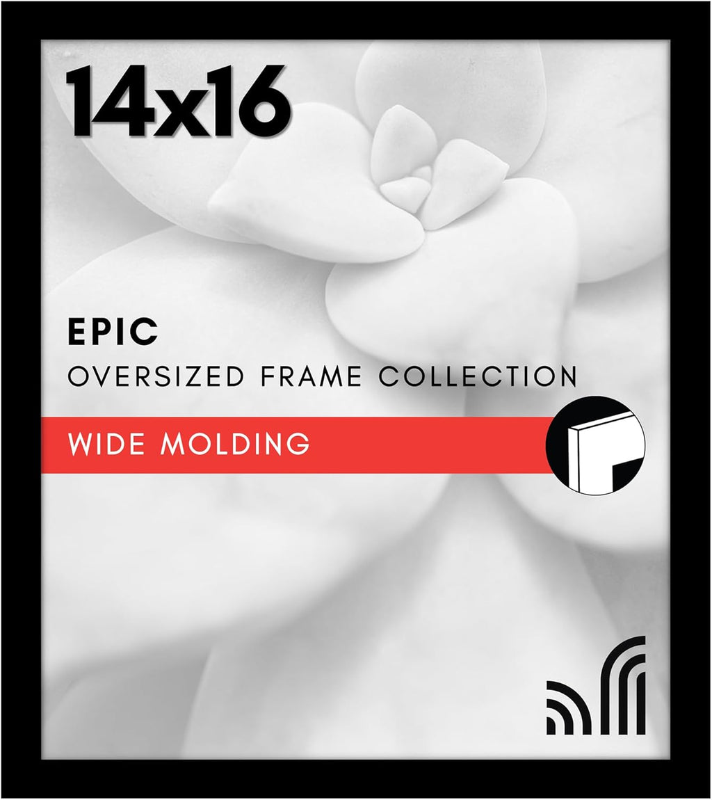 Americanflat 14x16 Picture Frame with Polished Plexiglass - Black Picture Frame - Wide Photo Frames Made of Engineered Wood for Vertical or Horizontal Wall Display - Epic Collection - Black