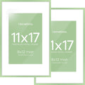 Homeforia 11x17 Picture Frame Sage Green, High End Metal 11x17 Poster Frames with Mat 8x12 Photo, 11 x 17 Sage Green Frame Matted to 8 by 12 Art, 17x11 Thin Frames, Tempered Glass, Wall Kit, Set of 2