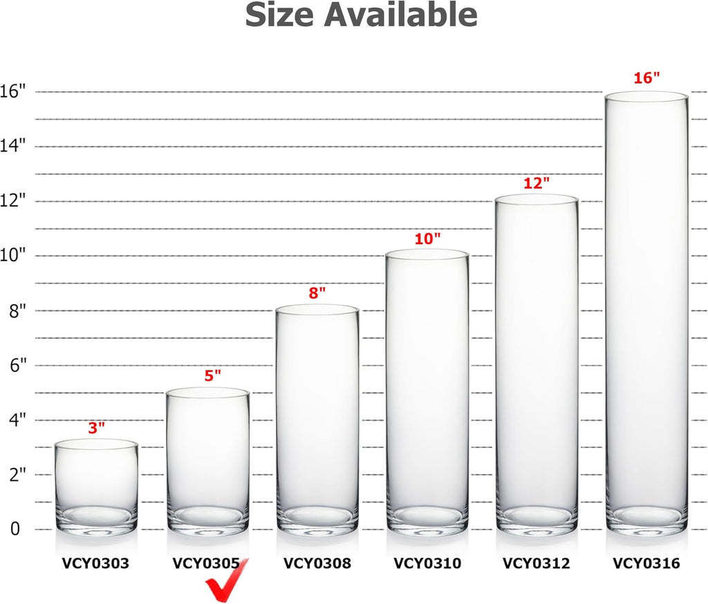 WGVI Quality Thick Clear Cylinder Glass Vase, 3" W x 5" H, Floral Container, Glass Candle Holder, Flower Vases, Wedding Centerpiece, Table Top Home Décor Accent, in Bulk Wholesale, 18 Pieces