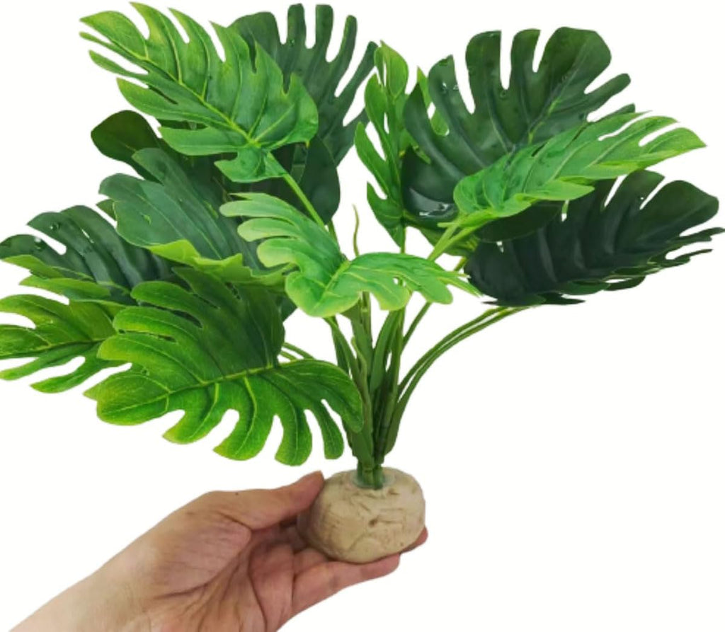 Reptile Terrarium Decor Plants,Amphibian Habitat Decor,Artificial Plants for Tank Accessories,Fake Monstera for Crested Gecko Leopard Lizard Chameleon Ball Python Snake Frog