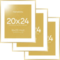 Homeforia 20x24 Picture Frame Gold, High End Metal 24x20 Frames for Wall, 20x24 Gold Frame Matted to 16x20 Print, 20 x 24 Poster Large Frame with Mat 16 by 20 Photo, Tempered Glass, Wall Kit, Set of 3