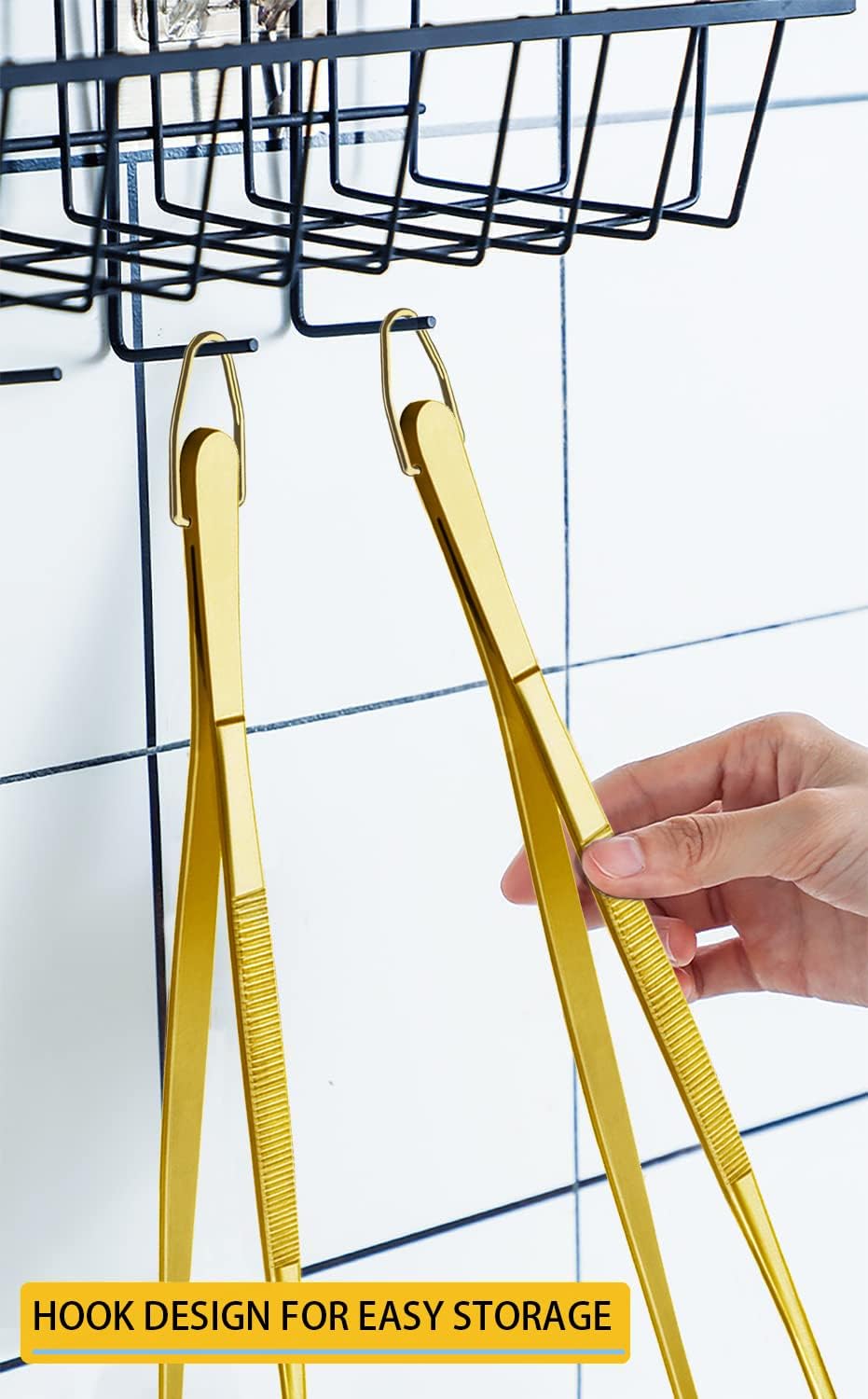 JETKONG 2 Pcs 12-Inch Cooking Tweezers Stainless Steel Food Tweezers Kitchen Tweezer Tongs (Gold)