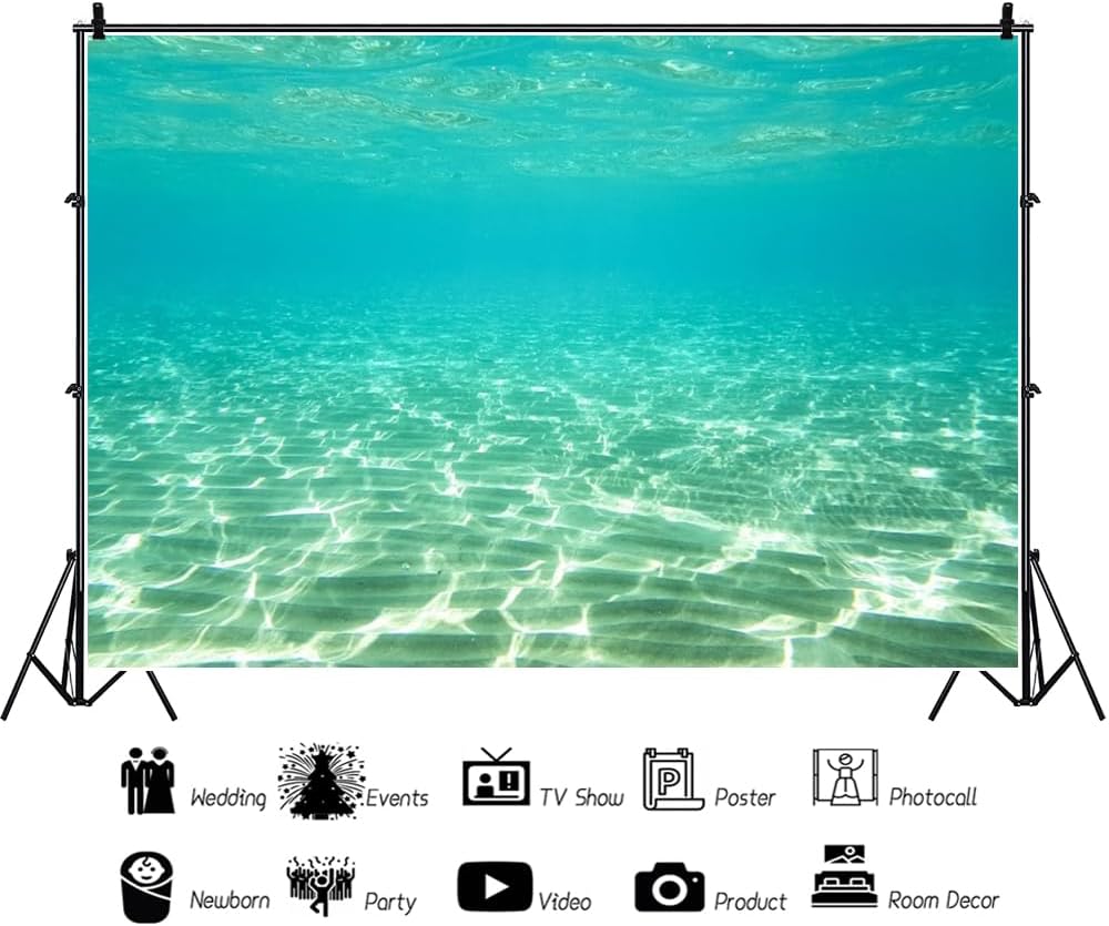 Renaiss 8x6ft Underwater World Backdrop Under The Sea Sunlight Seascape Photography Background Undersea Glittering Seabed Scenery Party Banner Aqua Fish Tank Aquarium Decors Photo Booth Props