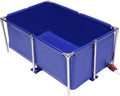 Ground Canvas Fish Pond Rectangular Foldable Aquarium Fish Water Tank with Steel Frame and Drain Valve for Fish, Lobster, Prawns Ground Garden Ponds, 47.2 * 31.4 * 19.6inch, Blue