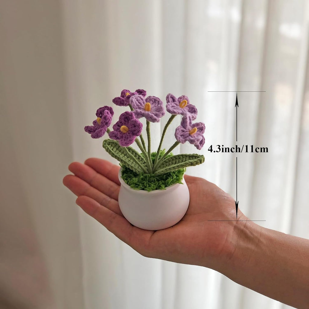 Crochet Flowers Cute Little Potted Flower, Gift for Birthday, Teacher’s Day, Graduation, Anniversary, Christmas, Decor for Car Dashboard,Home Office Decoration (Purple Gradient Myosotis)