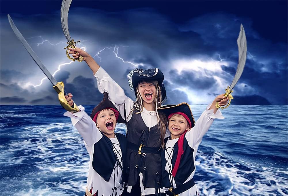 Renaiss Stormy Sea Backdrop for Photoshoot Adults Kids Portrait Dazzling Lightning Ocean Night Caribbean Sea Photography Background Birthday Nautical Pirate Themed Party Decor 12x10ft Photo Booth Prop