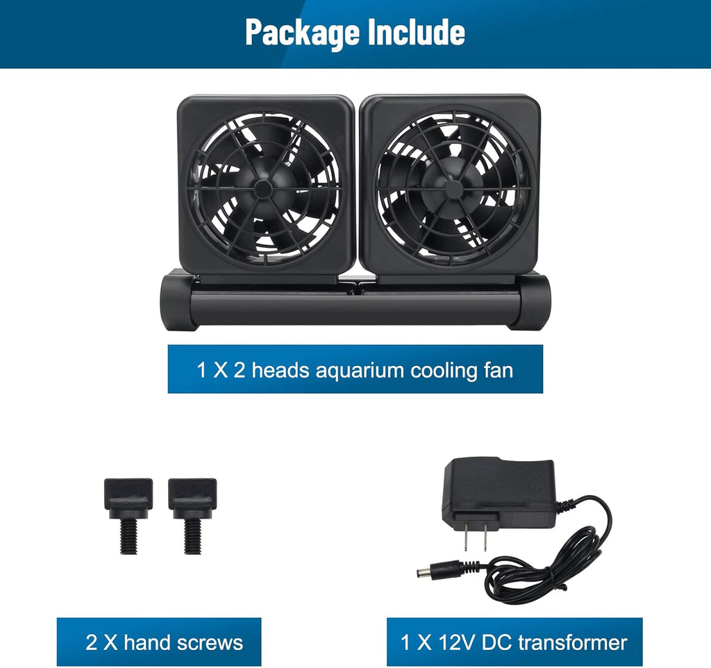 Aquarium Fan 2 3 4 Heads, Aquarium Chillers Cooling Fan Adjustable Fish Tank Cooling Fan with 2 Wind Speed Fan for Water Tank, Aquarium Tank Chiller (2 Head)